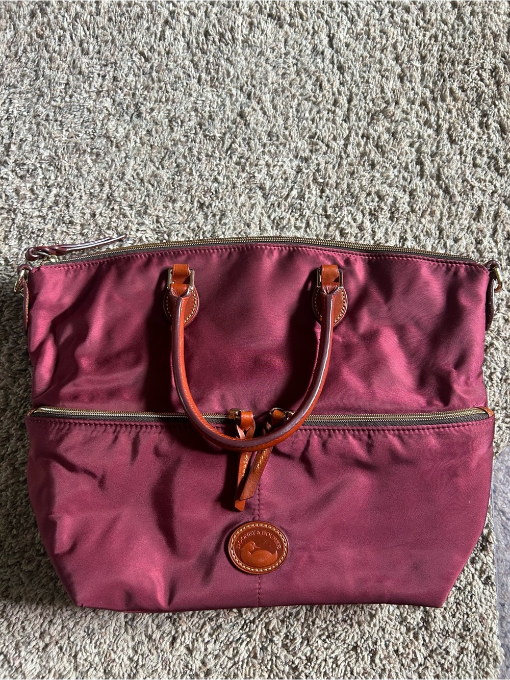 Dooney & Bourke Burgundy Satchel with Tan Leather Trim